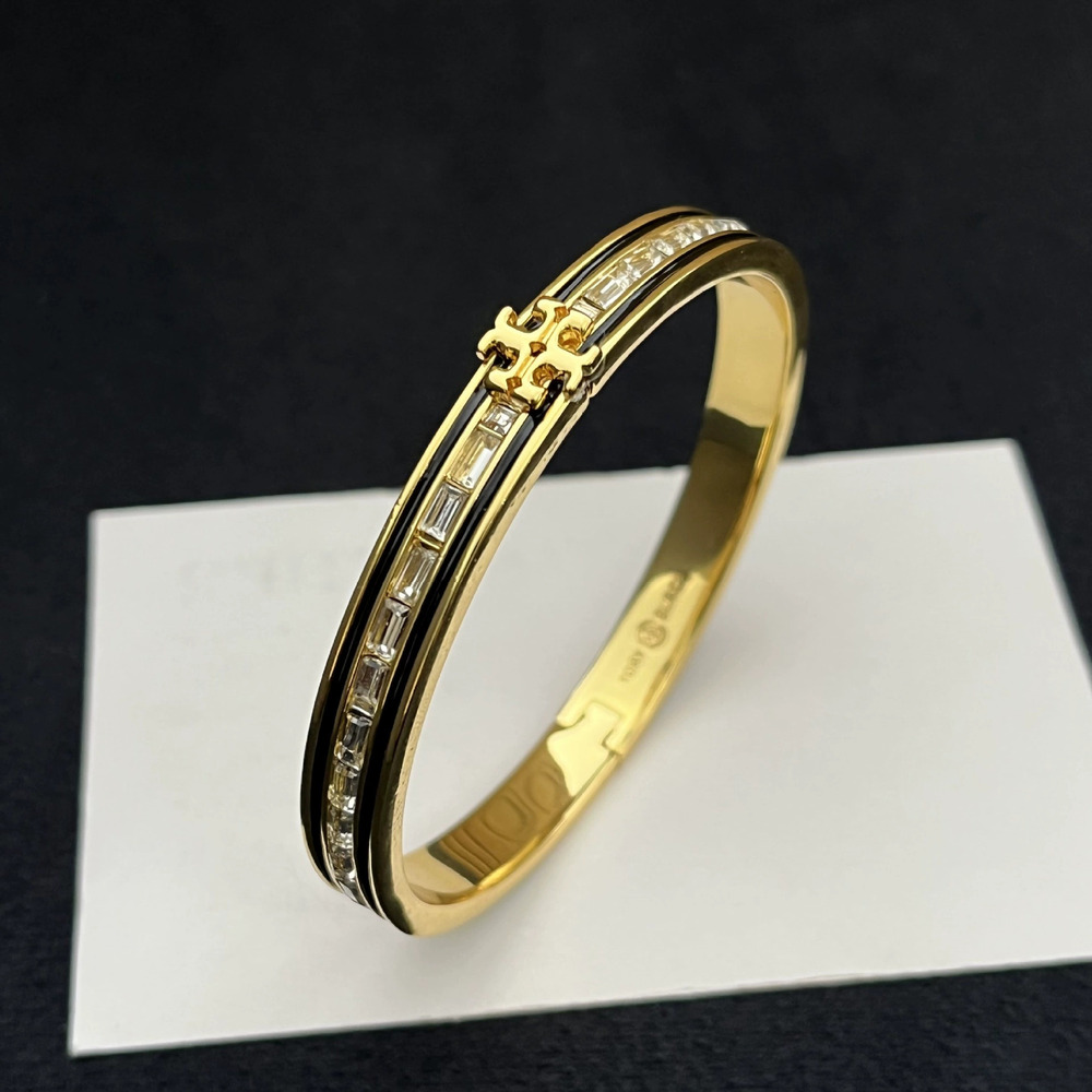 Tory Burch Plated Rectangular CZ Clasp Metal Bracelet